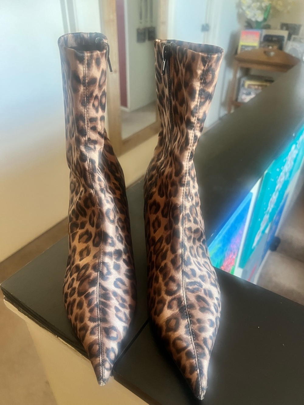 Zara Leopard-Print Pointed Toe Ankle Boots - Brown & Black